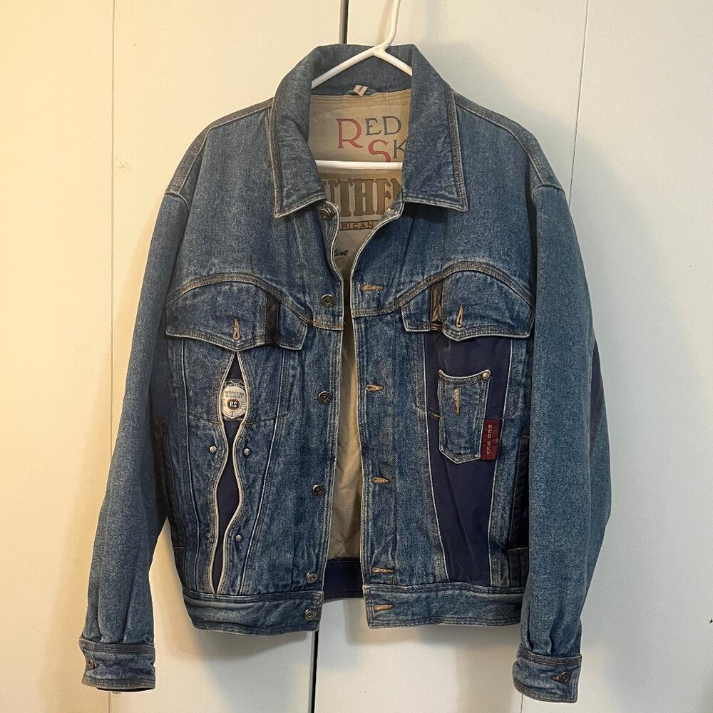 Red Sky Authentic American Apparel Denim Jacket Lined Button Up Medium